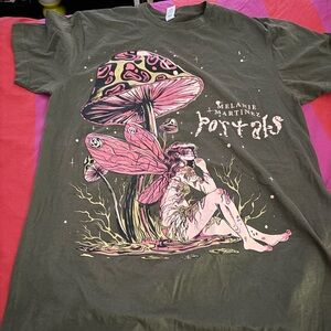 Portals Graphic Tee - Olive Green with Pink Print